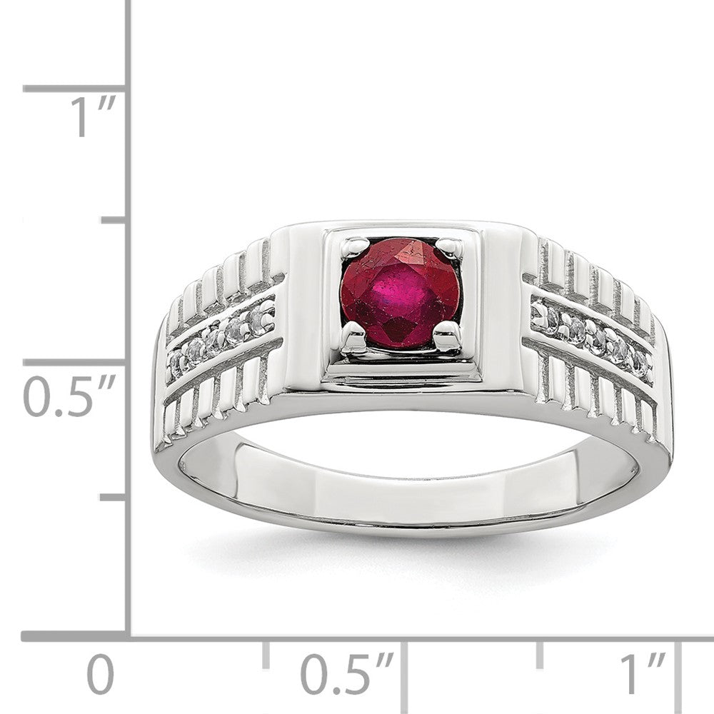 Sterling Silver Rhod Plated Men'S African Ruby And White Topaz Ring