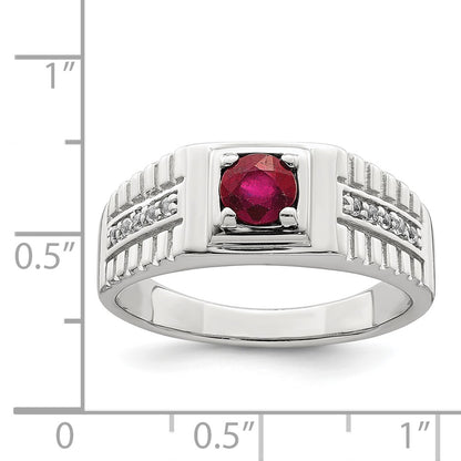 Sterling Silver Rhod Plated Men'S African Ruby And White Topaz Ring