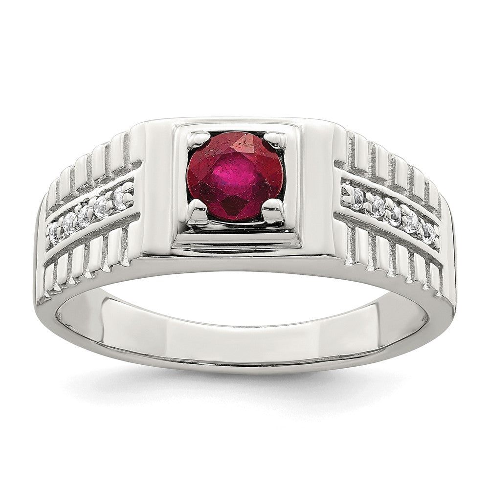 Sterling Silver Rhod Plated Men'S African Ruby And White Topaz Ring