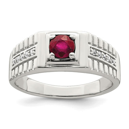 Sterling Silver Rhod Plated Men'S African Ruby And White Topaz Ring