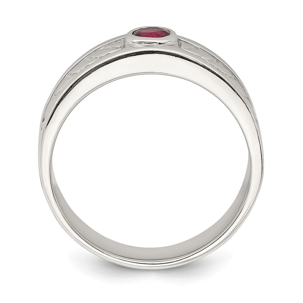 Sterling Silver Rhodium Plated Men'S Ruby Ring