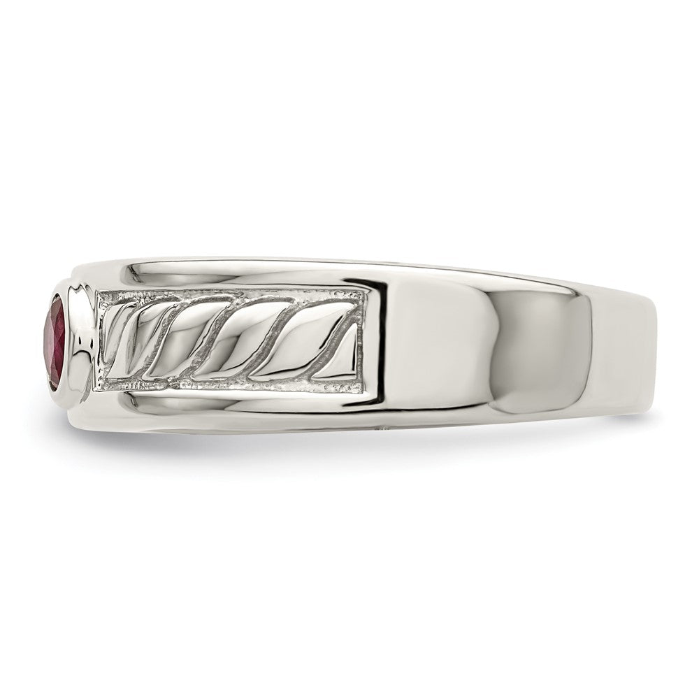 Sterling Silver Rhodium Plated Men'S Ruby Ring