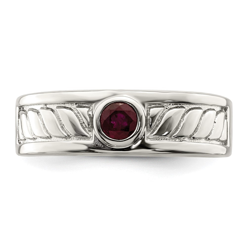 Sterling Silver Rhodium Plated Men'S Ruby Ring
