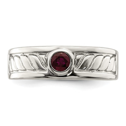 Sterling Silver Rhodium Plated Men'S Ruby Ring