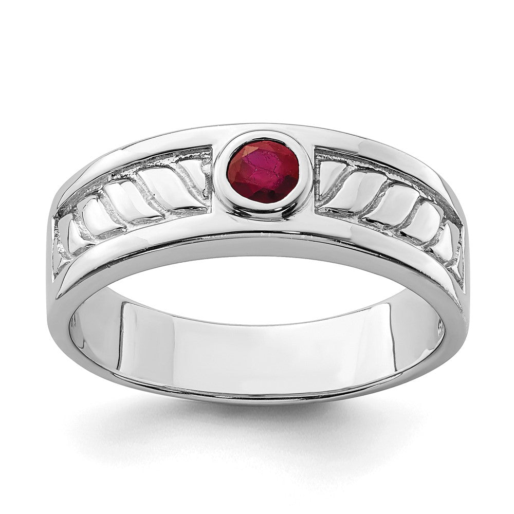 Sterling Silver Rhodium Plated Men'S Ruby Ring