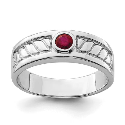 Sterling Silver Rhodium Plated Men'S Ruby Ring