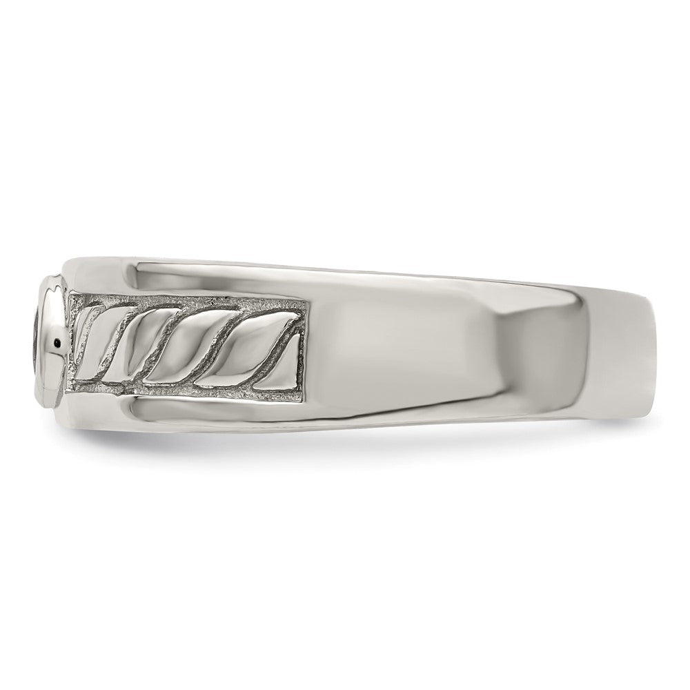 Sterling Silver Rhodium Plated Men'S Blue Sapphire Ring