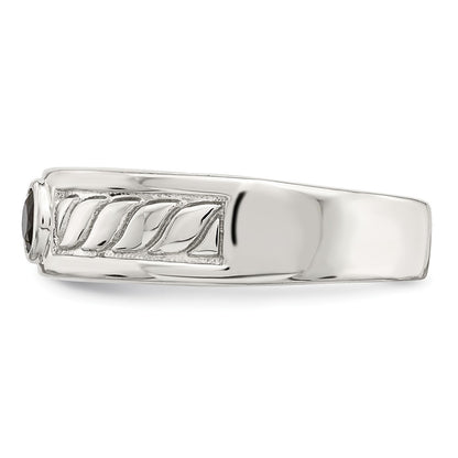 Sterling Silver Rhodium Plated Men'S Onyx Ring