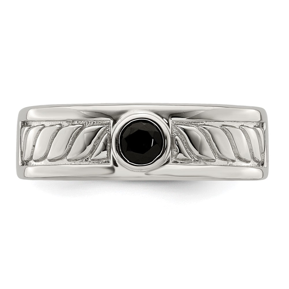 Sterling Silver Rhodium Plated Men'S Onyx Ring