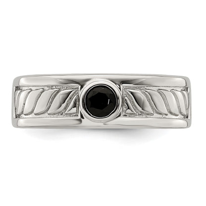 Sterling Silver Rhodium Plated Men'S Onyx Ring