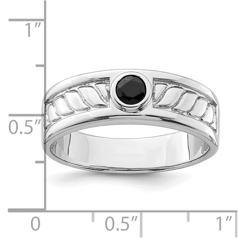 Sterling Silver Rhodium Plated Men'S Onyx Ring