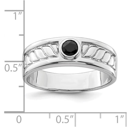 Sterling Silver Rhodium Plated Men'S Onyx Ring