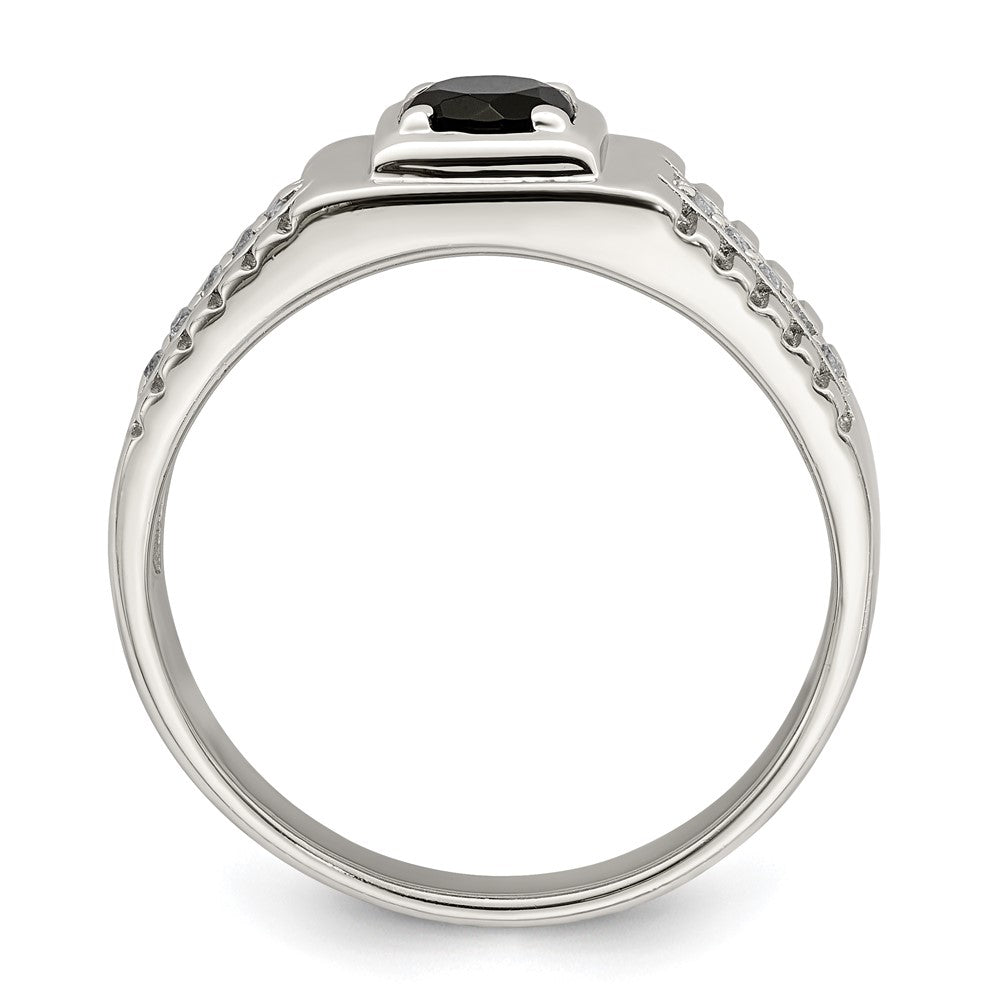 Sterling Silver Rhodium Plated Men'S Onyx And White Topaz Ring