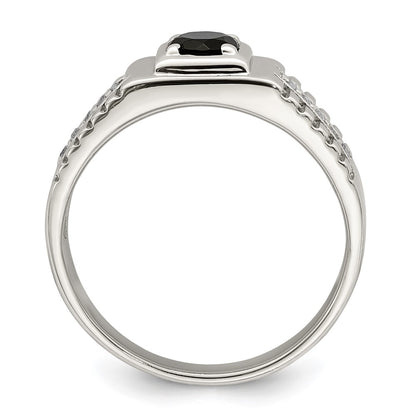 Sterling Silver Rhodium Plated Men'S Onyx And White Topaz Ring