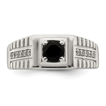Sterling Silver Rhodium Plated Men'S Onyx And White Topaz Ring