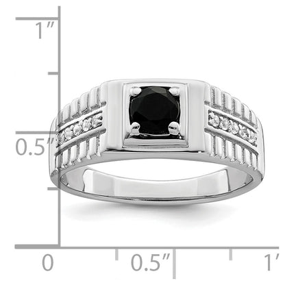 Sterling Silver Rhodium Plated Men'S Onyx And White Topaz Ring