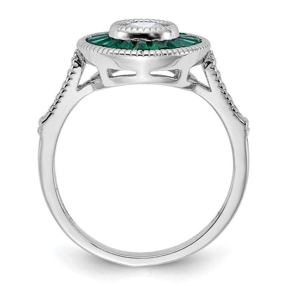 Sterling Silver Rhodium Plated Synthetic Green Spinel And Cz Ring