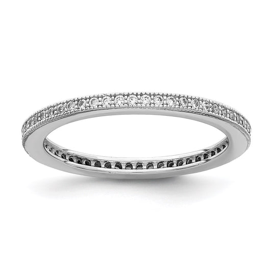 Sterling Silver Rhodium Plated Polished Cz Eternity Band