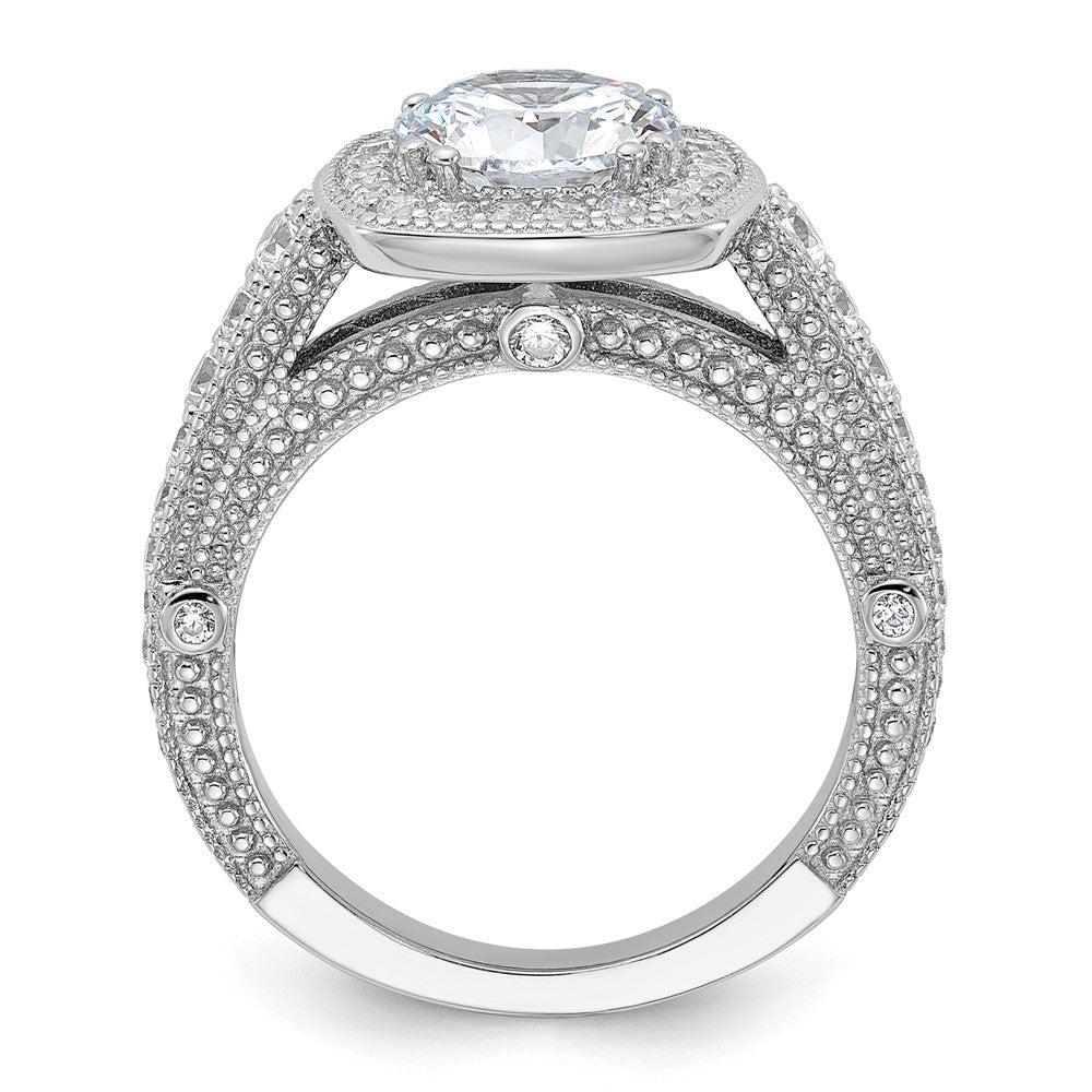 Sterling Silver Rhodium Plated 8mm Center Cz Halo Ring