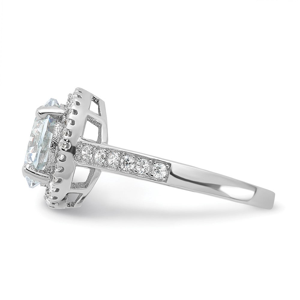 Sterling Silver Rhodium Plated 8mm Center Halo Cz Ring