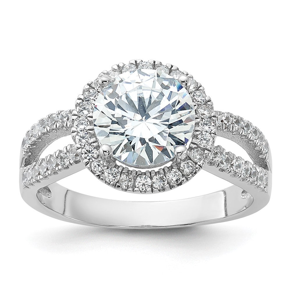 Sterling Silver Rhodium Plated Halo 8mm Center Cz Ring