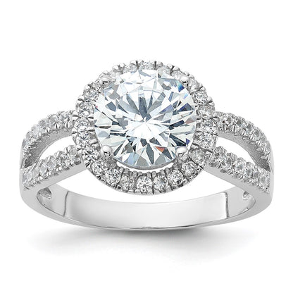 Sterling Silver Rhodium Plated Halo 8mm Center Cz Ring