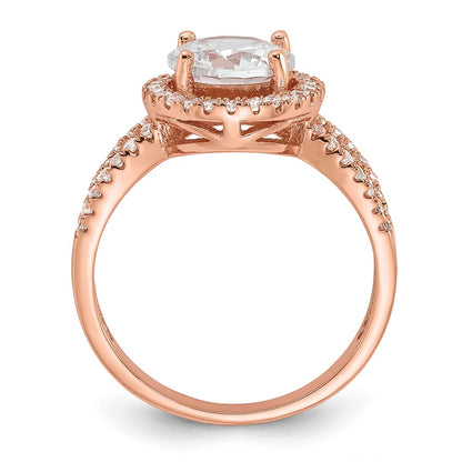 Sterling Silver Rose Tone 8mm Center Cz Halo Ring