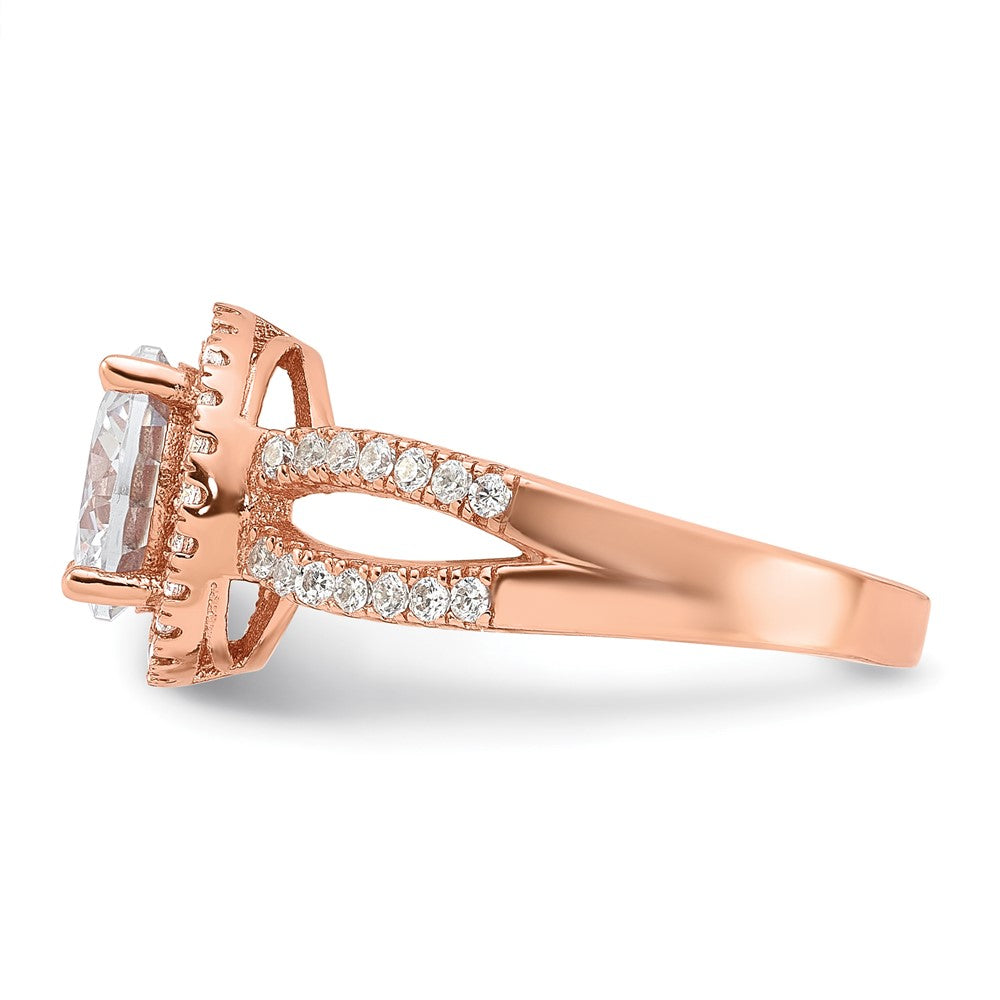 Sterling Silver Rose Tone 8mm Center Cz Halo Ring