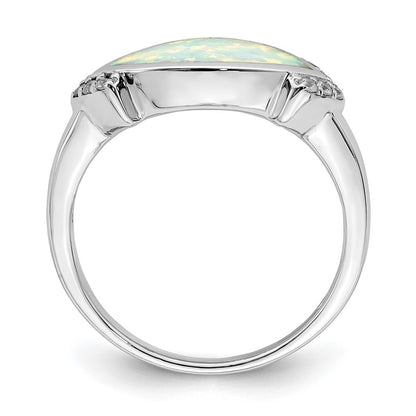 Sterling Silver Rhodium Plated Marquise Lab Created Opal & Cz Ring