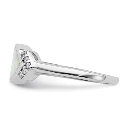 Sterling Silver Rhodium Plated Marquise Lab Created Opal & Cz Ring