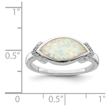 Sterling Silver Rhodium Plated Marquise Lab Created Opal & Cz Ring