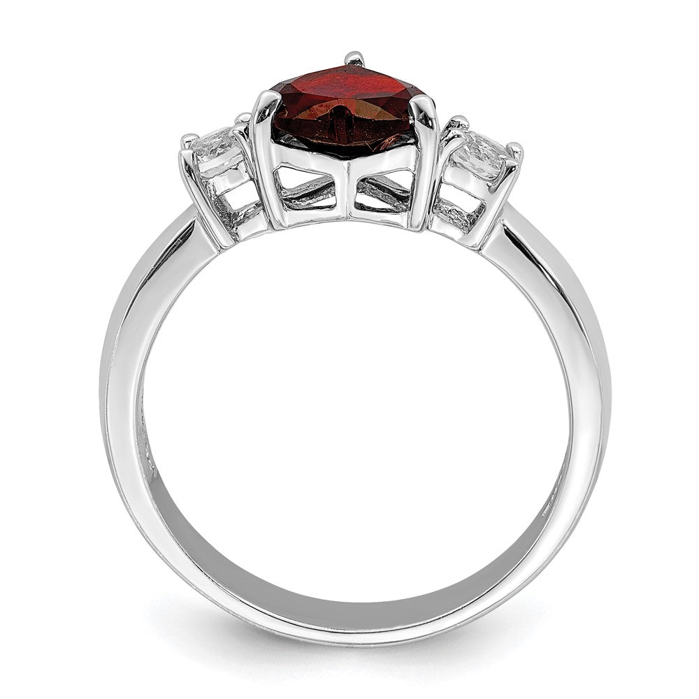 Sterling Silver Rhodium Plated Heart Garnet & White Topaz Ring