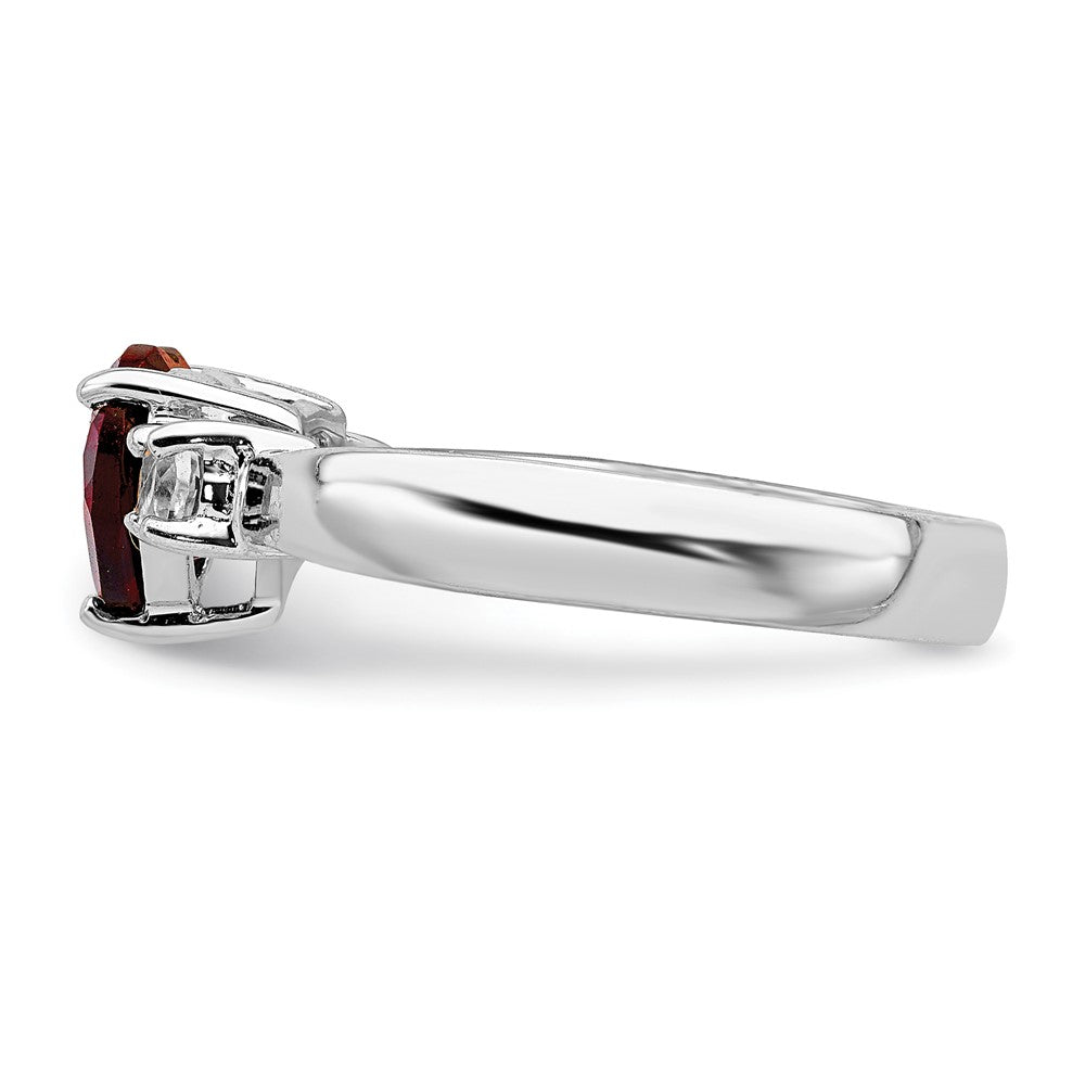 Sterling Silver Rhodium Plated Heart Garnet & White Topaz Ring