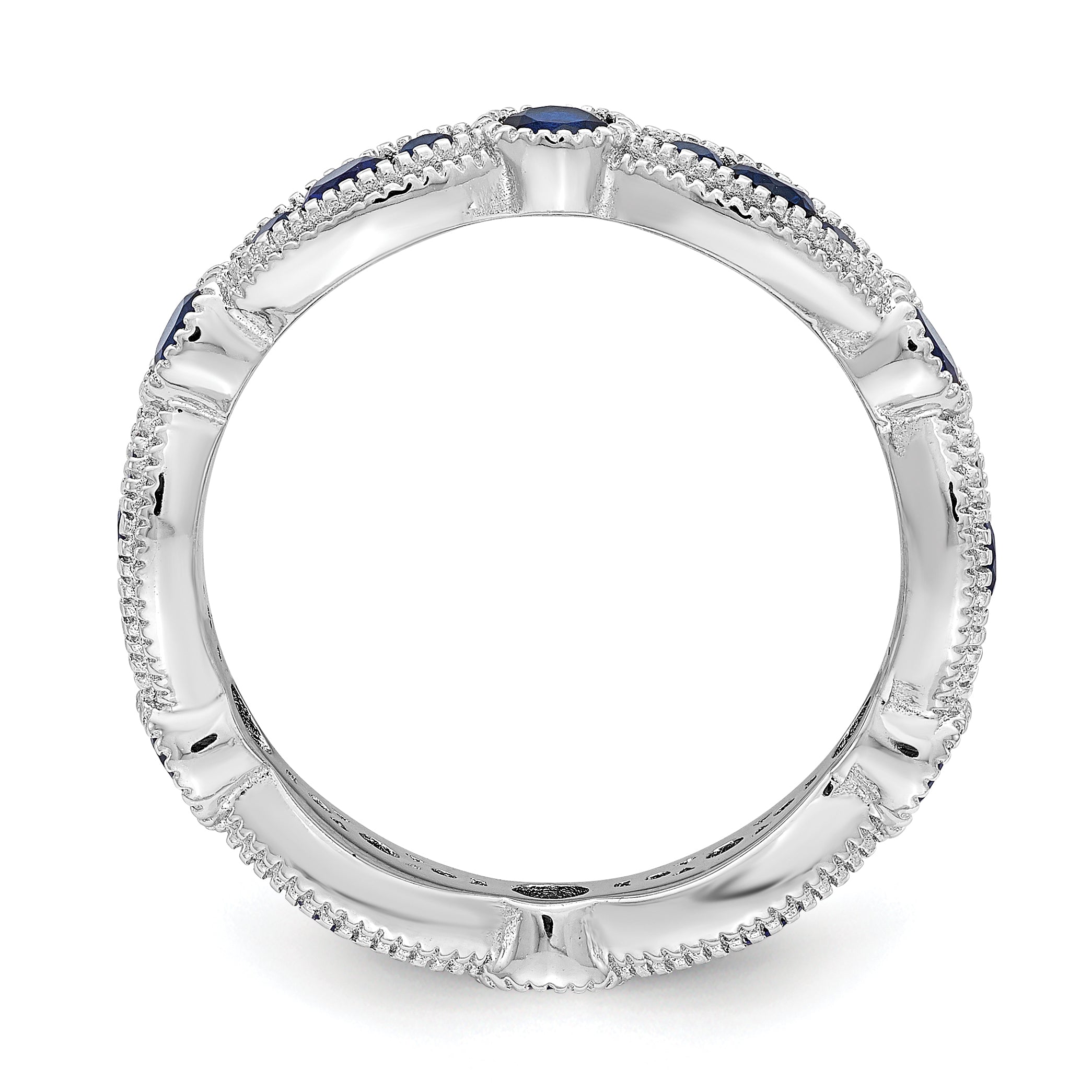 Sterling Silver Rhodium Plated Lab Cr Blue Spinel Eternity Band (Size 7 Only)