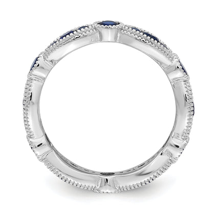 Sterling Silver Rhodium Plated Lab Cr Blue Spinel Eternity Band (Size 7 Only)