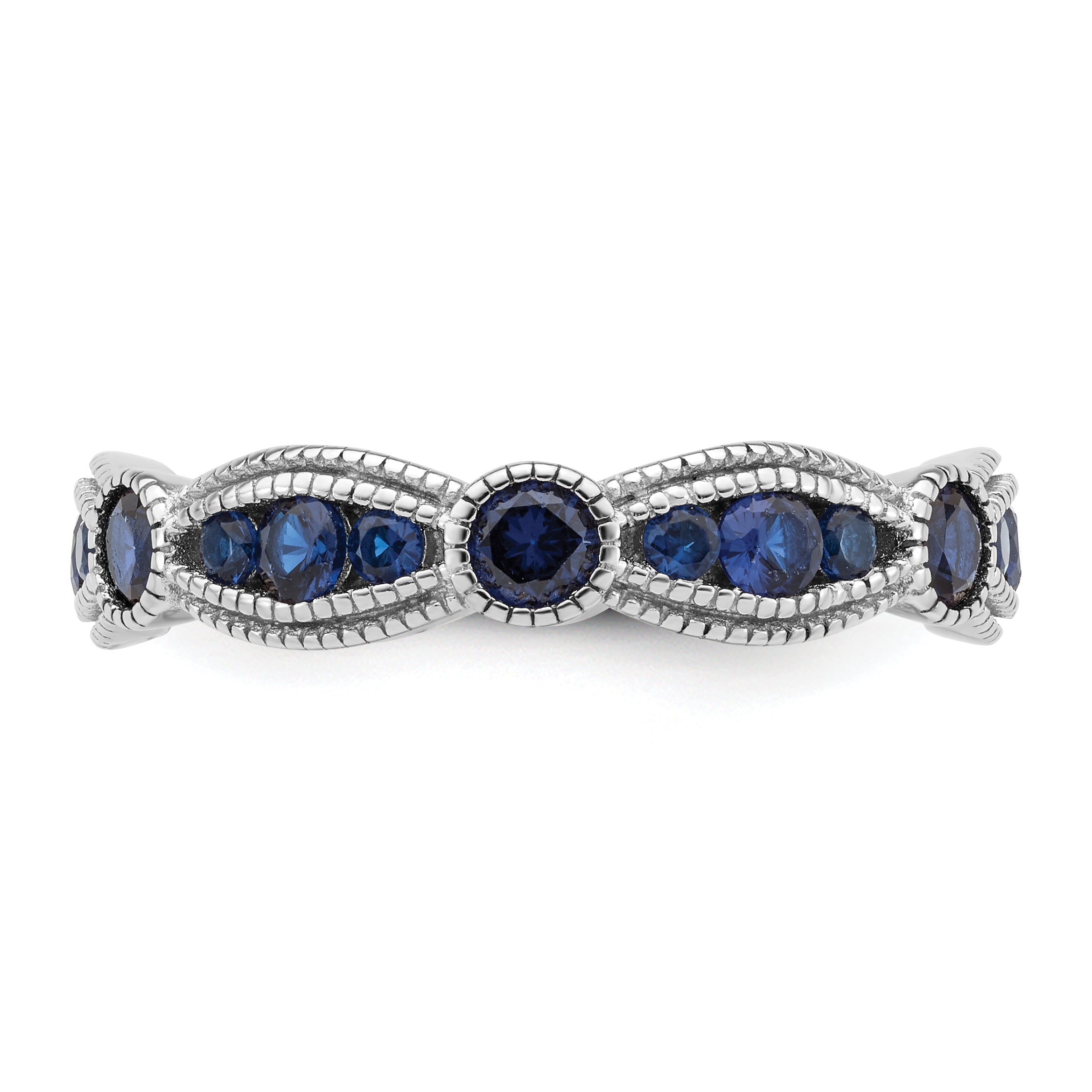 Sterling Silver Rhodium Plated Lab Cr Blue Spinel Eternity Band (Size 7 Only)