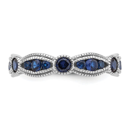 Sterling Silver Rhodium Plated Lab Cr Blue Spinel Eternity Band (Size 7 Only)