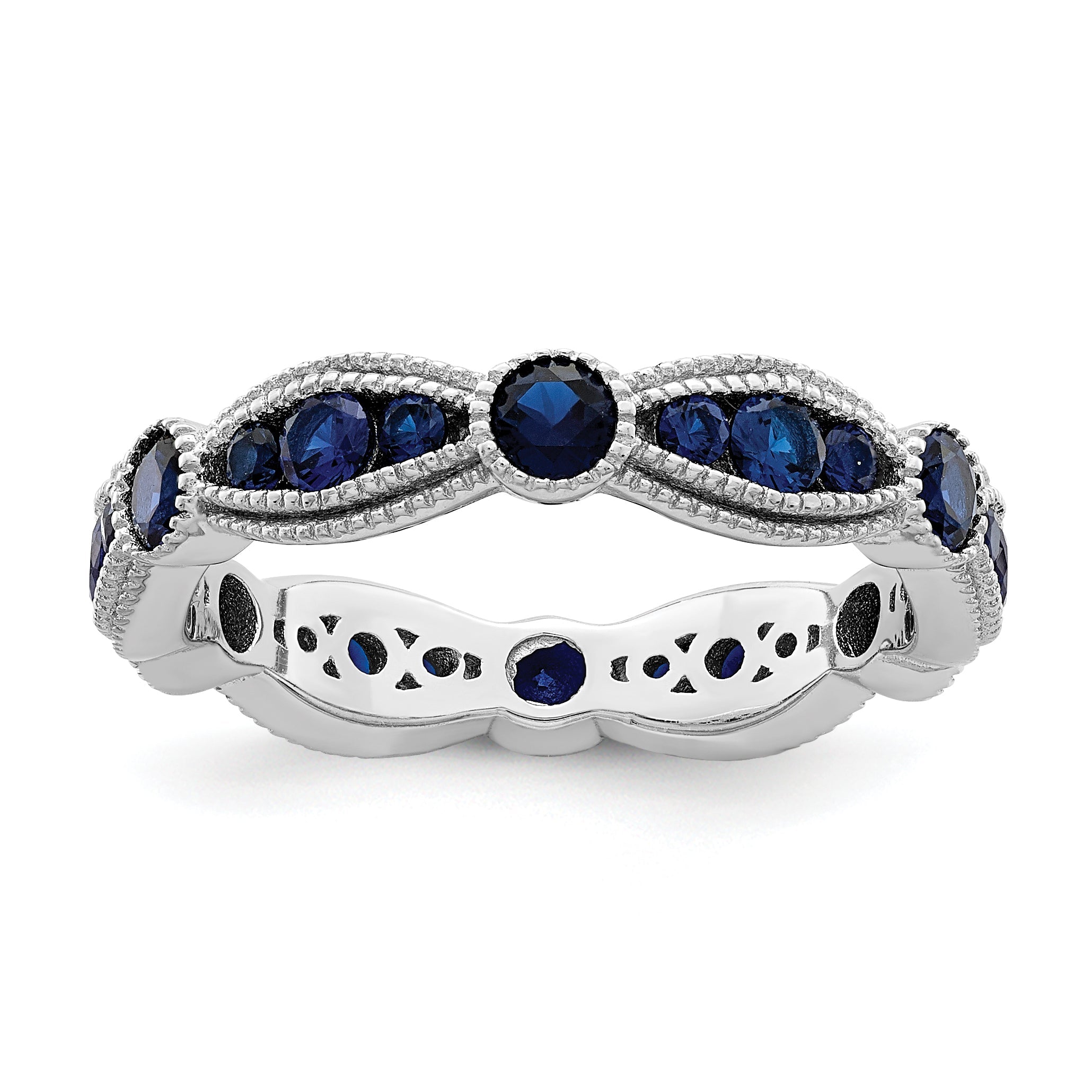 Sterling Silver Rhodium Plated Lab Cr Blue Spinel Eternity Band (Size 7 Only)