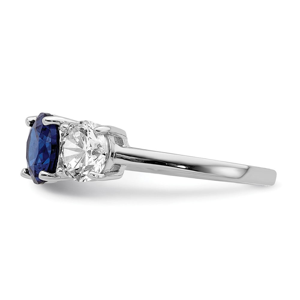 Sterling Silver Rhodium Plated Created Spinel & Cz 3 Stone Ring