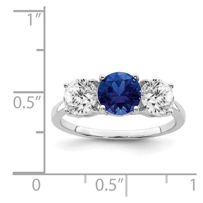 Sterling Silver Rhodium Plated Created Spinel & Cz 3 Stone Ring