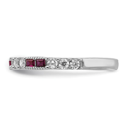 Sterling Silver Rhodium Plated Created Ruby And Round Cz Band
