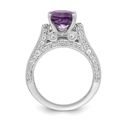 Sterling Silver Rhodium Plated 8mm Amethyst & White Topaz Ring