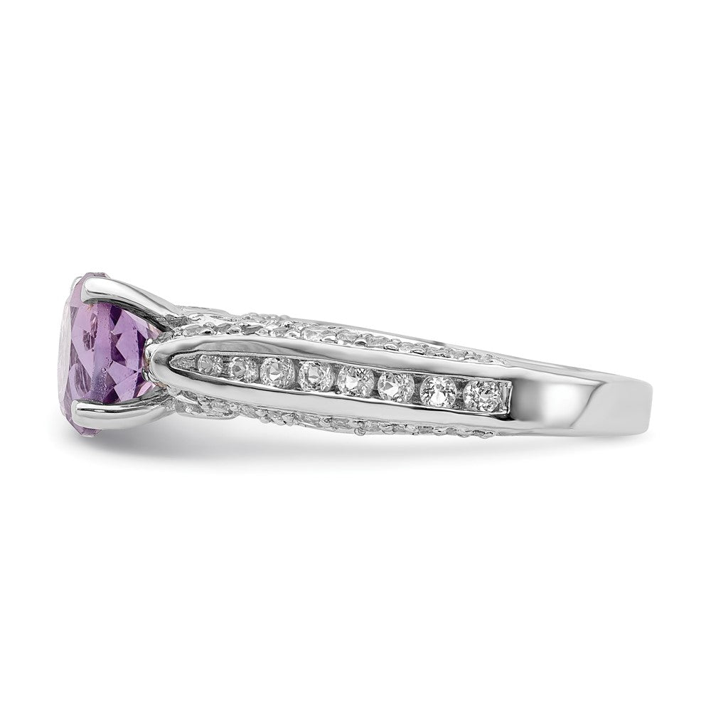 Sterling Silver Rhodium Plated 8mm Amethyst & White Topaz Ring