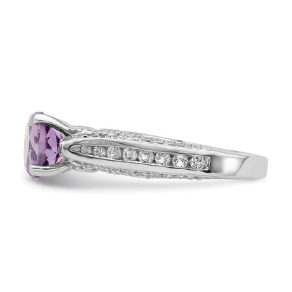 Sterling Silver Rhodium Plated 8mm Amethyst & White Topaz Ring