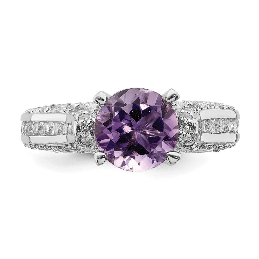 Sterling Silver Rhodium Plated 8mm Amethyst & White Topaz Ring