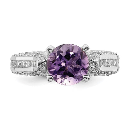 Sterling Silver Rhodium Plated 8mm Amethyst & White Topaz Ring