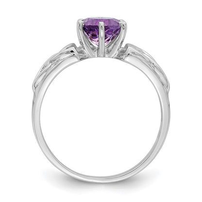 Sterling Silver Rhodium Plated Amethyst Celtic Trinity Ring