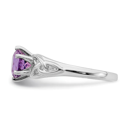 Sterling Silver Rhodium Plated Amethyst Celtic Trinity Ring