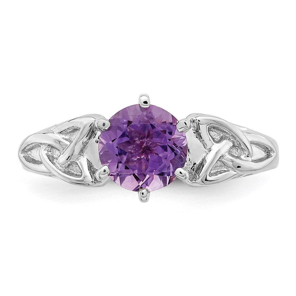 Sterling Silver Rhodium Plated Amethyst Celtic Trinity Ring