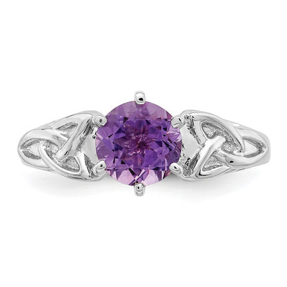 Sterling Silver Rhodium Plated Amethyst Celtic Trinity Ring
